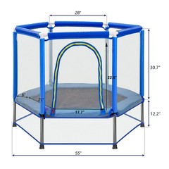 55” Toddlers Trampoline w/ Safety Enclosure Net and Balls Kids Mini Trampoline