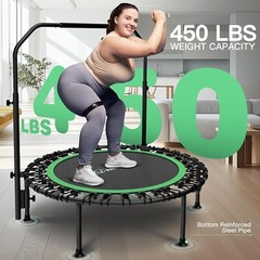 40″ 450lbs Fitness Mini Trampoline, Exercise Rebounder with Resistance Ropes NEW