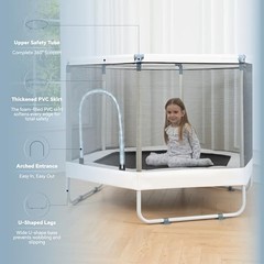 LUSK 60” Kids Trampoline, Indoor Toddler Trampoline with Safety Net, Blue