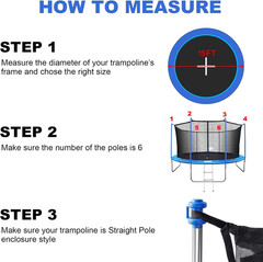 Trampoline Net Replacement with 6 Polecaps, 12Ft 14Ft 15 Ft round Frame, Durable