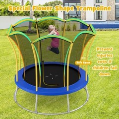 10′ Kids Enclosure Net Unique Flower Shape Trampoline w/Galvanized Steel Frame