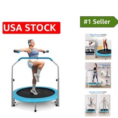 Portable 40″ Fitness Rebounder – Adjustable Handrail, Safe & Spring-Free Design
