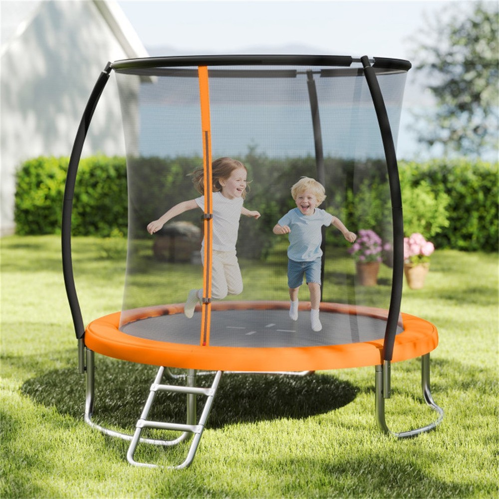 8FT Trampoline with Safety Enclosure Kids Adults 880LBS Capacity Outdoor Orange