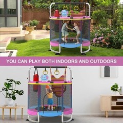 60″ Toddler Trampoline by Yozoia—Round Blue-Pink—Indoor