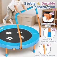 3FT Toddler Trampoline Adjustable Handlebar Foldable