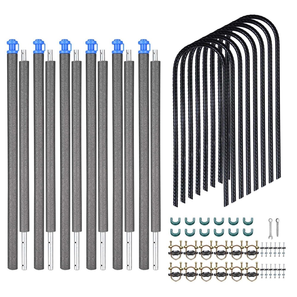 Yescom 6 Pcs Trampoline Enclosure Pole w/ Caps & 8 Pcs 11″ U Shape Ground Anchor