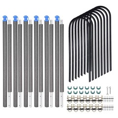 Yescom 6 Pcs Trampoline Enclosure Pole w/ Caps & 8 Pcs 11″ U Shape Ground Anchor