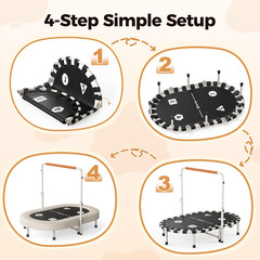 56IN 2-Person Kids Trampoline, Safe-Elastic Band Foldable Frame Trampoline for K