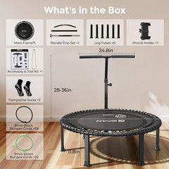 BCAN 40″ Soft Land Pro Fitness Rebounder Trampoline, 500 Lb Capacity, Adjustable