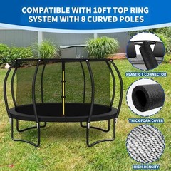 10Ft 8 Pcs Trampoline Curved Poles Replacement with Enclosure Net, Trampoline