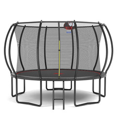 YC 12FT Trampoline w/Safety Enclosure Ladder Basketball Hoop Outdoor Backyard