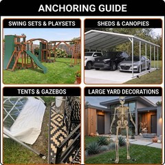 Trampoline Anchors High Wind Heavy Duty 12″ Set of 4/6/8 with Straps, Drill B…