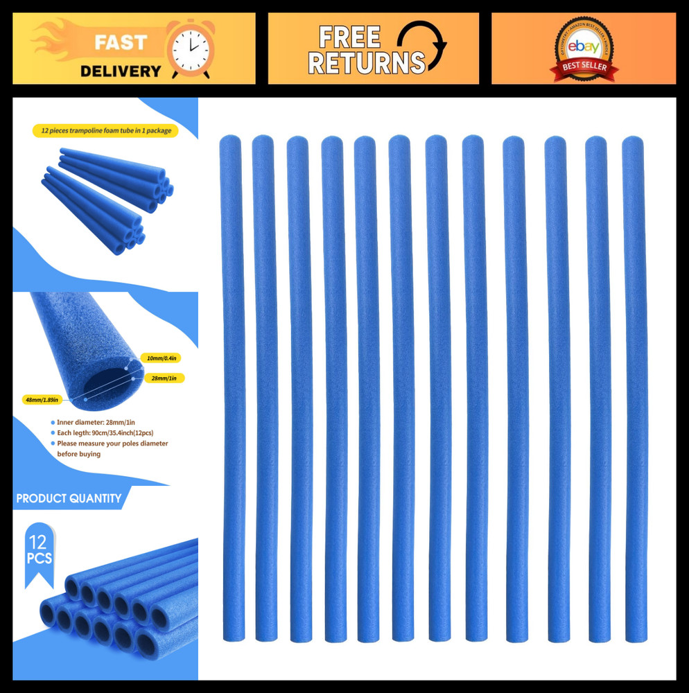 Trampoline Safety Pole Foam Sleeves – 1″ Diameter, 35.4″ Length, Set of 12, Blue