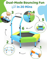 Toddler Trampoline for Kids with Foam Handle, Anti-Tilt Frame & Thick Padded Spr