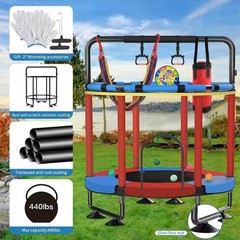 Trampoline for Kids, Upgrade Full Anti-Rust 440lbs Indoor 60 A1-Blue Red Red