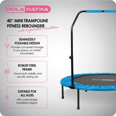 HolaHatha 40″ Mini Trampoline Fitness Rebounder with Adjustable Handle, Blue