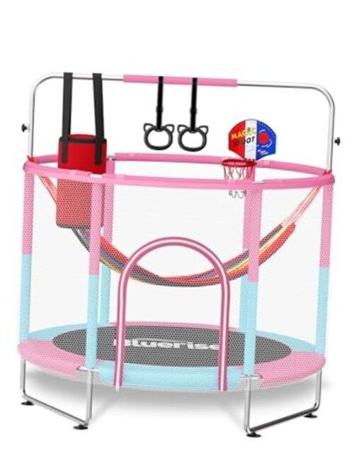 60″ Trampoline for Kids 5FT Toddler Trampolines Pink / Blue -1- 6-in-1