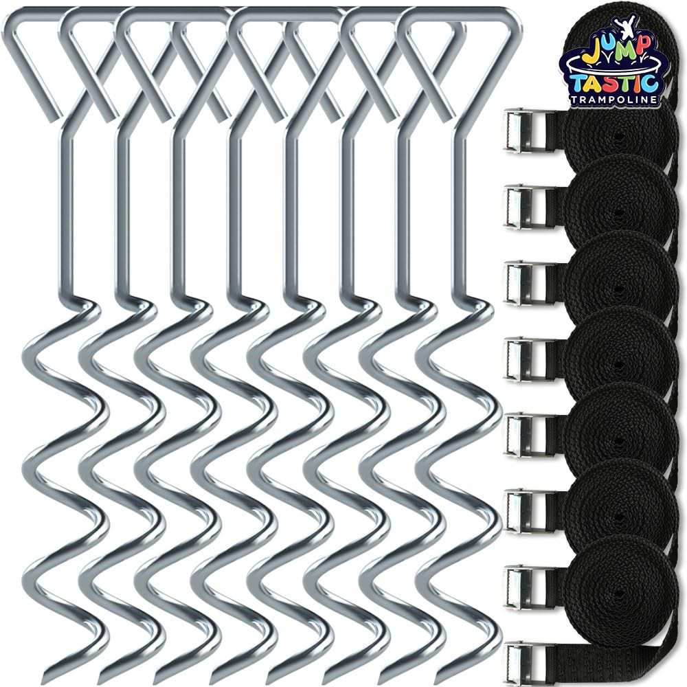 Trampoline Anchors 8 Pcs Spiral Shaped Heavy Duty Anti-Rust – Secure Your