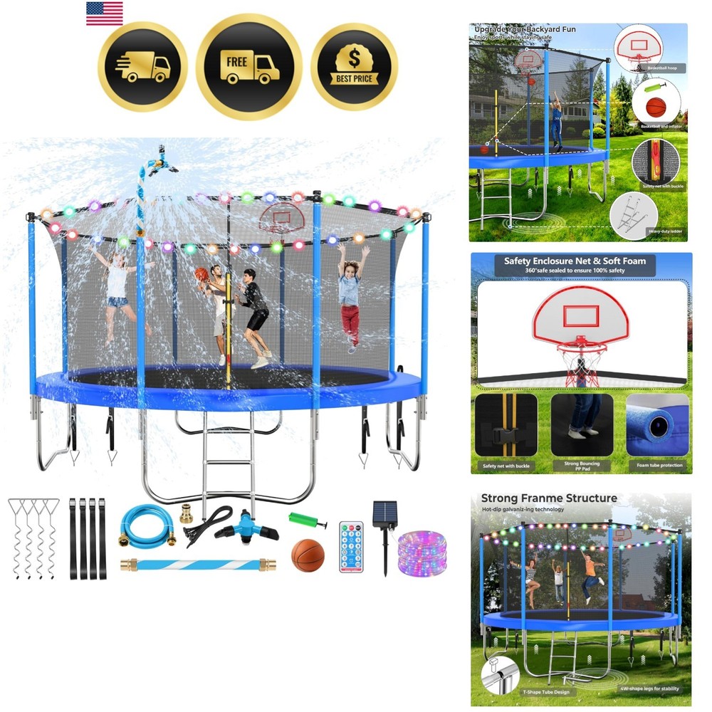 Upgraded 16FT 15FT 14FT 12FT 10FT 8FT Trampoline Outdoor with Basketball Hoop…