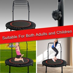 40″ Folding Mini Trampoline Fitness Indoor Exercise Rebounder with Handle Red