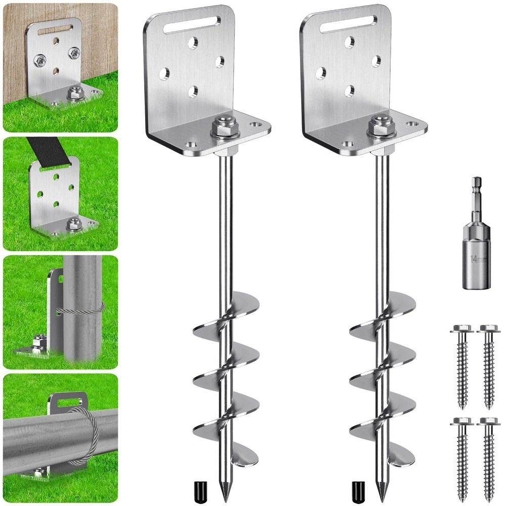 BeneLabel 2/4/6 Pack 18″ 24″ Ground Anchors Screw in Shed Anchor with L Brack…