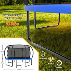 12FT Kids Trampoline with Safety Enclosure Net & Ladder, Outdoor Blue