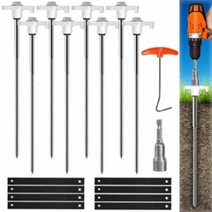 8 PCS HeavyDuty Trampoline Stakes 10Inch Galvanized Steel Ground Anchors