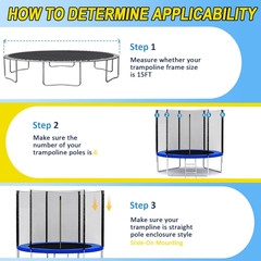 10Ft/15Ft Trampoline Net Replacement Safety Enclosure Net for 6 Straight Poles,