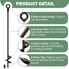 30” Ground Anchors Kit Heavy Duty, Galvanized Steel Anchors with Cable & Turnbu