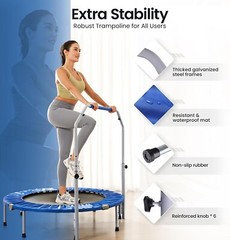 Portable 40″/48″ Mini Trampoline with Adjustable Bar – Perfect for Home Gym