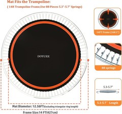 Trampoline Replacement Mat Fits 14Ft Frame, With 88 Rings & 150.8″Diameter