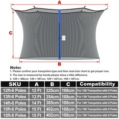 15FT Trampoline Safety Net Netting Replacement Fit 6 Pole Round Enclosure Zipper