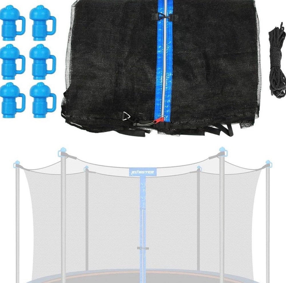 Trampoline Enclosure Net with Pole Cap Replacement for 6 Straight Poles 12’