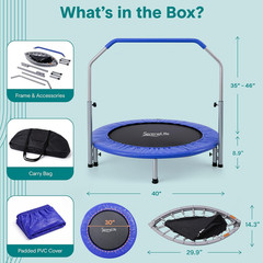 40″ Foldable Mini Trampoline for Adults – Compact Fitness Rebounder with Adjusta