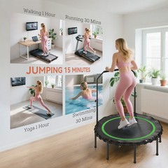 Mini Fitness Trampoline 48 Inch Foldable with Adjustable Handle Bar Adult 330lbs