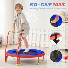 Mini Trampoline for Kids 3-6 with Super Safe Foam Handle Bar, 3ft Red & Blue