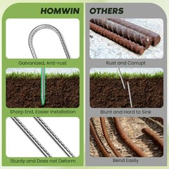 Homwin 12 inches Tent Stakes Heavy Duty 34-Pack, 5/16″ Diameter J Hook Fence …