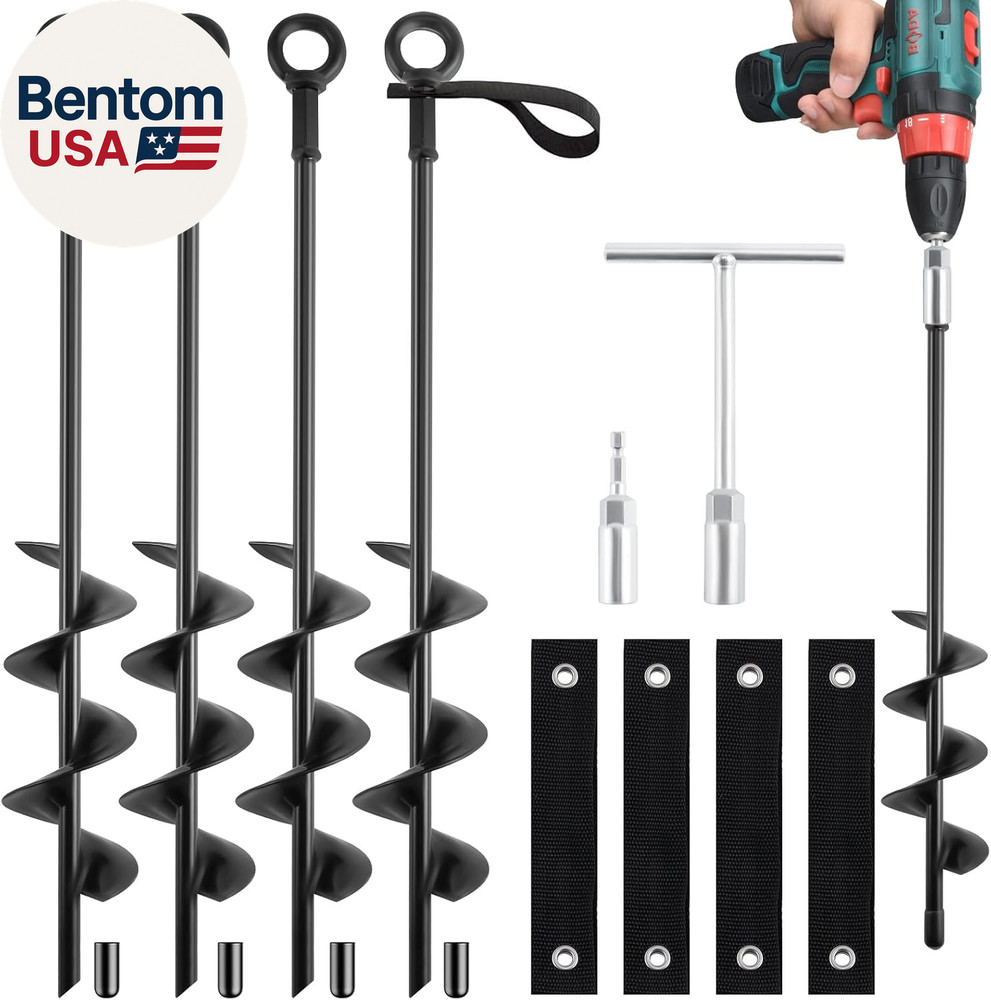 18-Inch Ground Anchors Screw in Heavy Duty, 4 Pack Trampoline Anchors & Stakes H