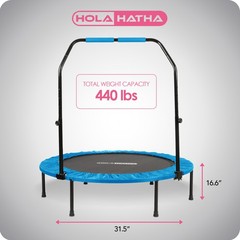HolaHatha 40″ Mini Trampoline Fitness Rebounder with Adjustable Handle, Blue