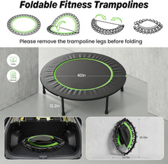 40″ Foldable Mini Fitness Trampoline, 10MM Thickened Bungee Rebounder Trampoline
