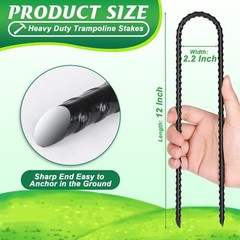 12 Pack Trampolines Wind Stakes, 12 Inch,Heavy Duty U Shaped Rebar Tent Stakes
