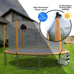 16FT Trampoline w/ Basketball Hoop Pump and Ladder Soccer Goal for Kids Outdoor
