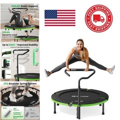 Foldable Mini Trampoline 40 Inch Indoor Rebounder with Adjustable Handle Green