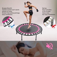 Mini Fitness Trampoline W/ Bungees – Stable & Quiet Rebounder Adults Perfect