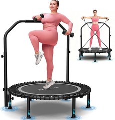 450lbs Folding Mini Exercise Trampoline with Adjustable Handle Round Jumping🧸🧸
