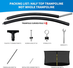 12Ft 8 Pcs Trampoline Curved Poles Replacement with Enclosure Net, Trampoline Cu