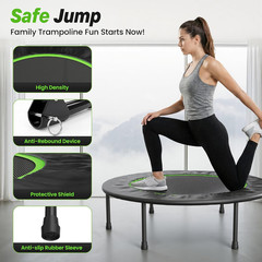 40″ Foldable Mini Fitness Trampoline, 10MM Thickened Bungee Rebounder Trampoline