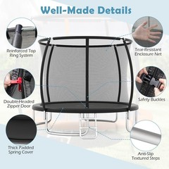 10FT Outdoor Trampoline w/Safety Enclosure Net Anti-Rust Galvanized Steel Frame