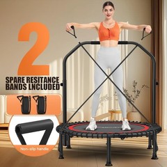 40″ Folding Mini Exercise Trampoline with Adjustable Handle Round Jump Rebounder