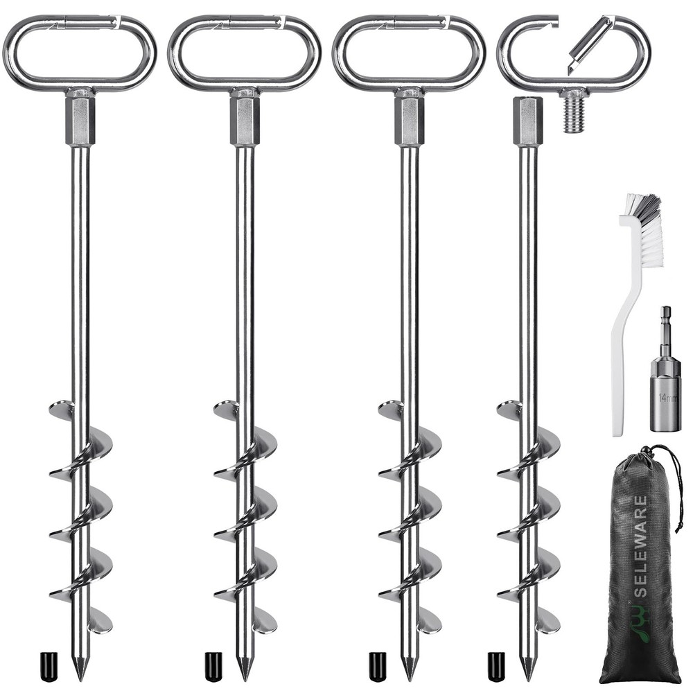 17″ Ground Anchors Screw in, 4 Pack Swing Set Anchor Kit, High Wind Trampolin…